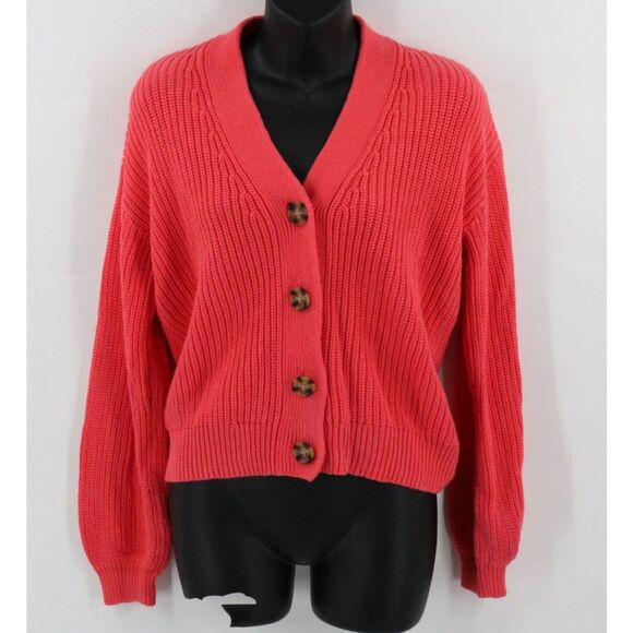 GAP Sweaters - Gap Women Knit Cardigan Chunky Button Balloon Sleeve Size XS Hot Pink